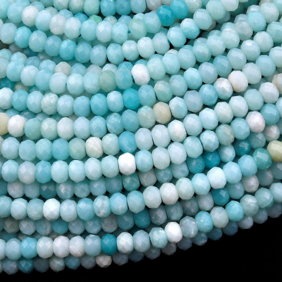 AAA Faceted Natural Blue Amazonite 5mm 6mm 8mm Rondelle Beads 15.5" Strand