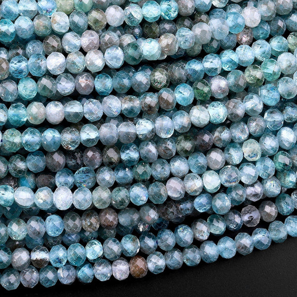 Micro Faceted Natural Teal Aqua Blue Green Apatite Rondelle Beads 15.5" Strand
