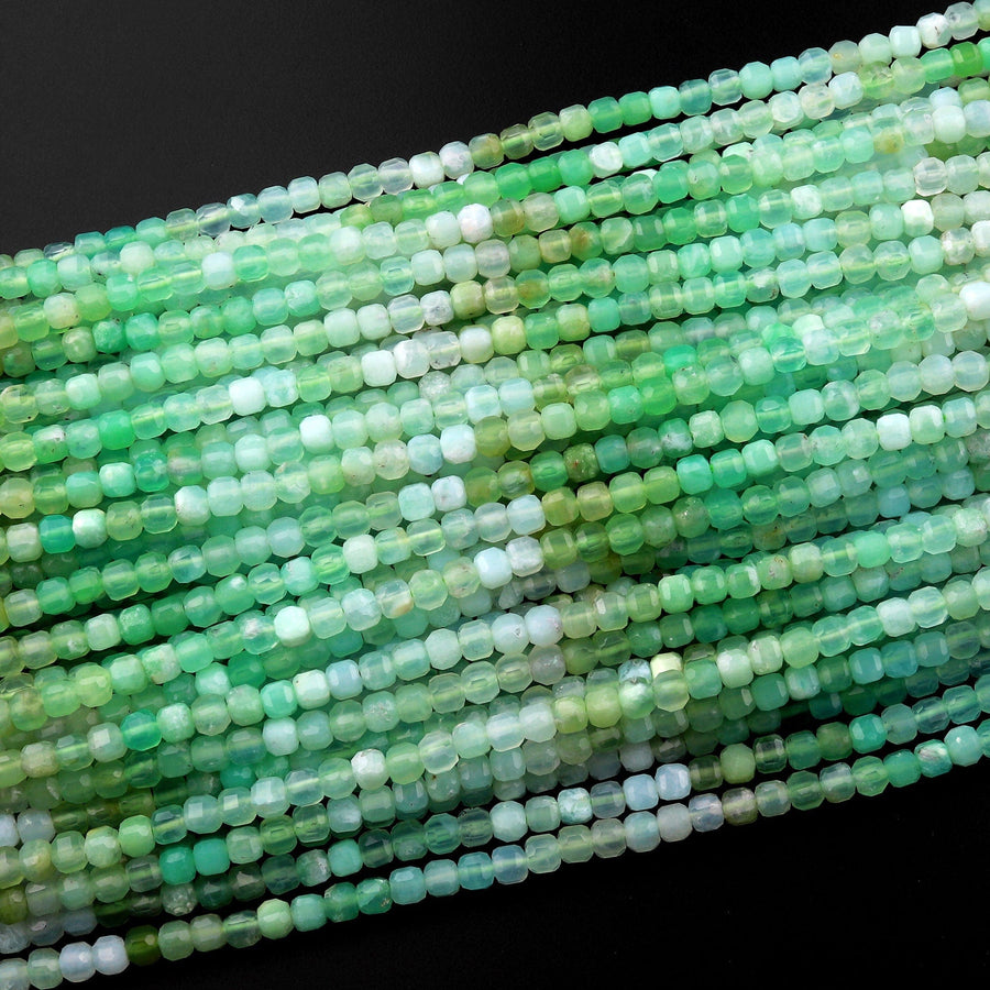 AA Natural Chrysoprase Faceted 3mm Cube Square Dice Beads Gemstone 15.5" Strand