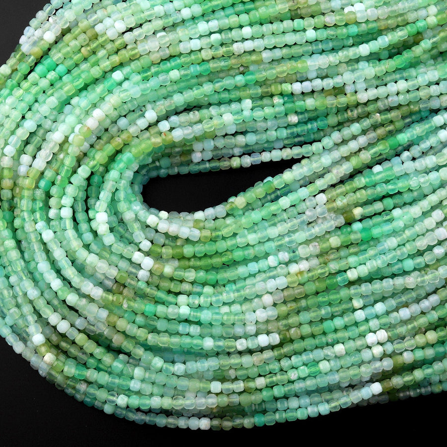 AA Natural Chrysoprase Faceted 3mm Cube Square Dice Beads Gemstone 15.5" Strand