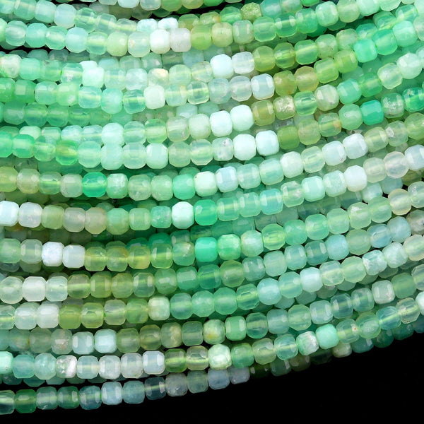 AA Natural Chrysoprase Faceted 3mm Cube Square Dice Beads Gemstone 15.5" Strand