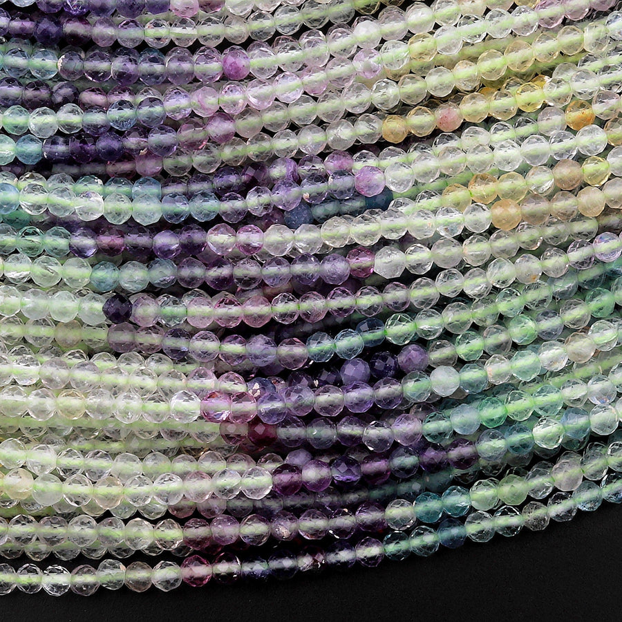 AAA Grade Gemmy Natural Rainbow Fluorite Faceted 4mm Round Beads Micro Laser Cut Purple Green Yellow Gemstone 15.5" Strand