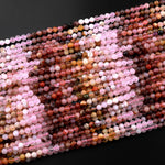 Micro Faceted Multicolor Mixed Gemstone Round Beads 4mm Rose Quartz Yellow Opal Rainbow Agate Gradient Red Shades 15.5" Strand