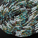Genuine Natural Turquoise 4mm Faceted Rondelle Beads Multicolor Blue Green Brown Turquoise Micro Diamond Cut 15.5" Strand