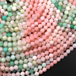 Micro Faceted Multicolor Mixed Gemstone Round Beads 4mm Pink Opal Green Chyrsoprase 15.5" Strand