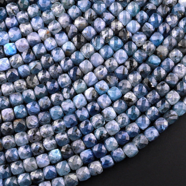 Natural Blue Kyanite Faceted 4mm Cube Dice Square Beads Micro Faceted Laser Diamond Cut 15.5" Strand