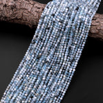 Micro Faceted Natural Blue Aquamarine 3mm Round Beads W/ Black Iron Matrix 15.5" Strand