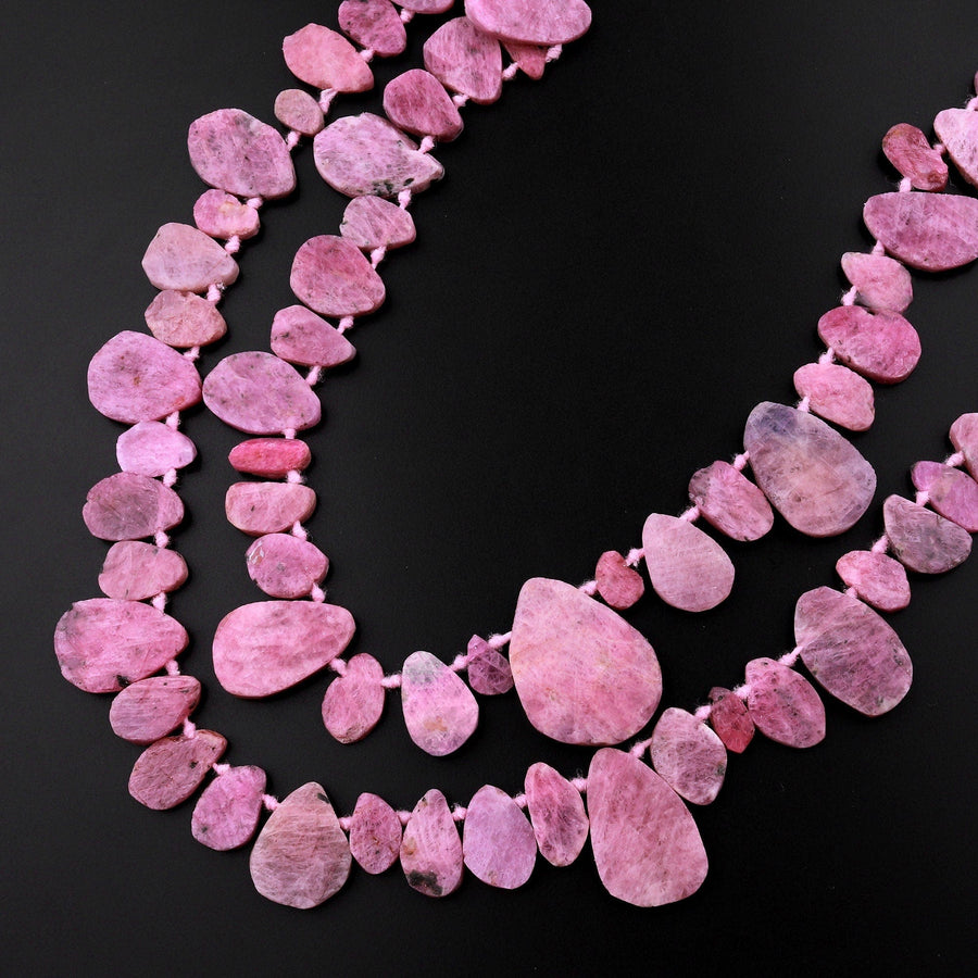 Real Genuine Natural Red Pink Ruby Gemstone Large Flat Freeform Teardr ...
