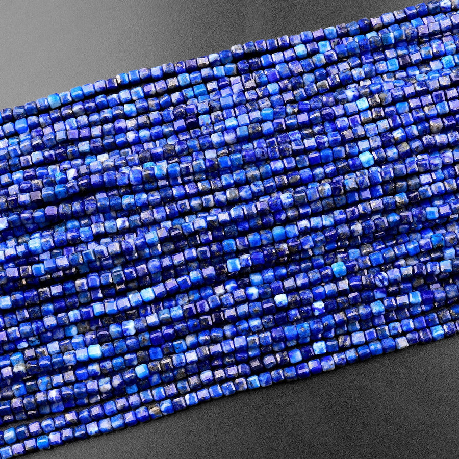 Natural Blue Lapis Gemstone Faceted 2mm Cube Square Dice Beads 15.5" Strand