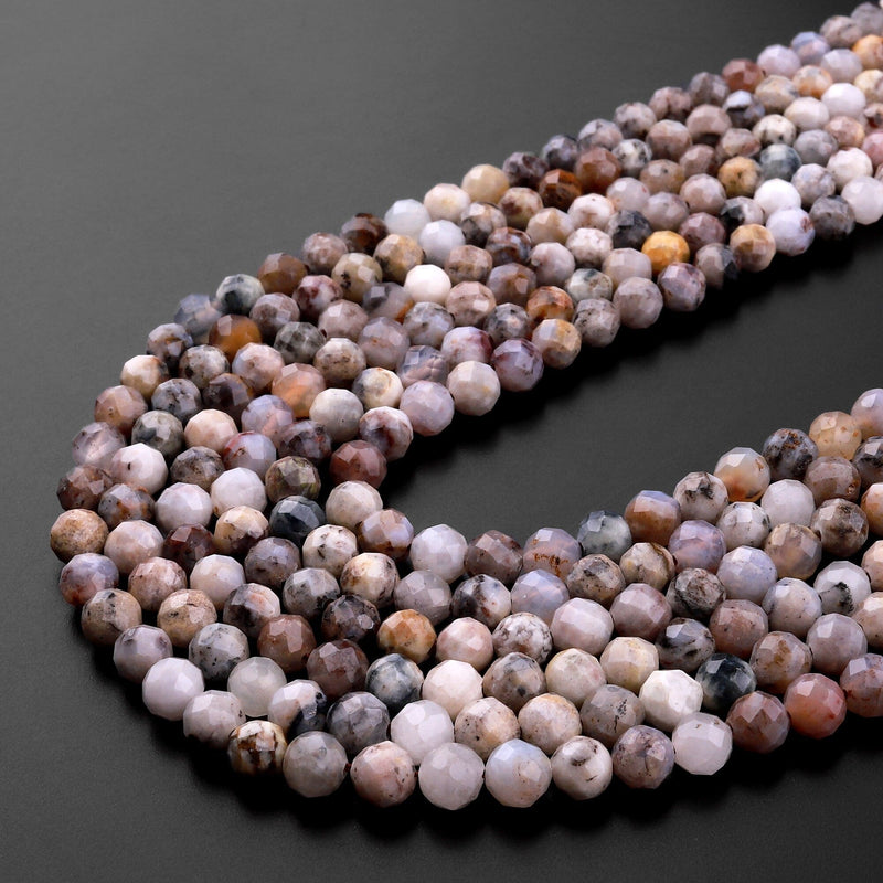 Micro Faceted Natural Dendritic Opal 4mm 5mm Round Beads 15.5" Strand