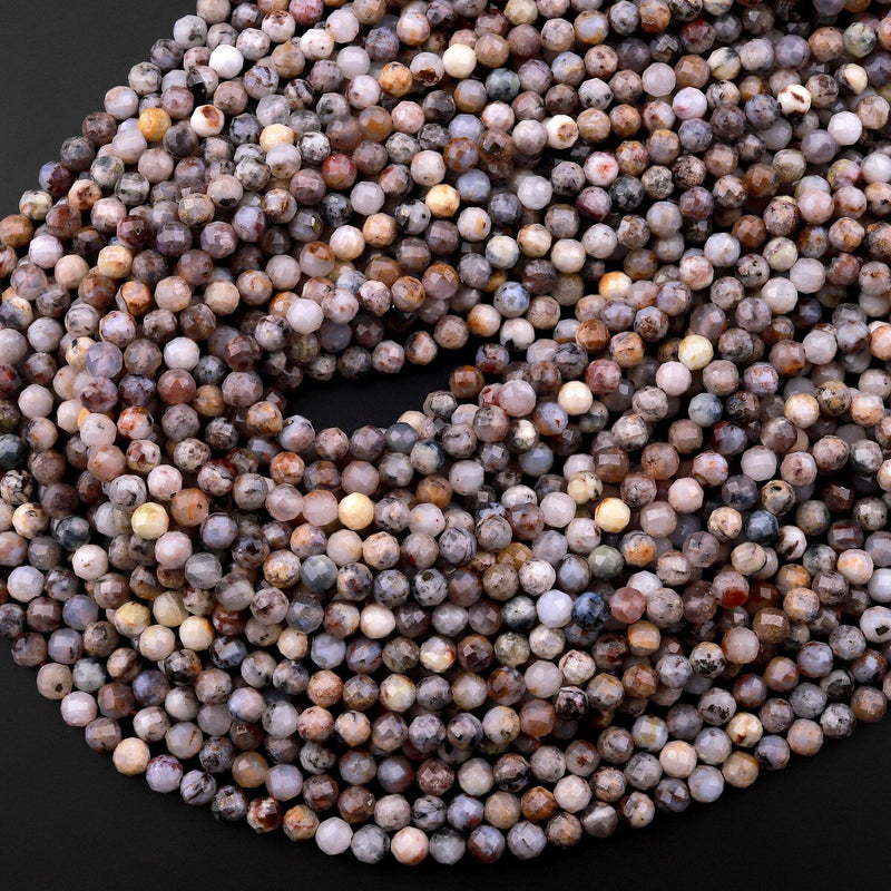 Micro Faceted Natural Dendritic Opal 4mm 5mm Round Beads 15.5" Strand