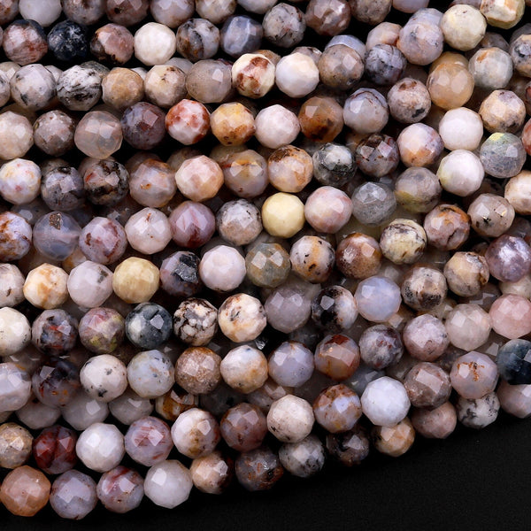 Micro Faceted Natural Dendritic Opal 4mm 5mm Round Beads 15.5" Strand