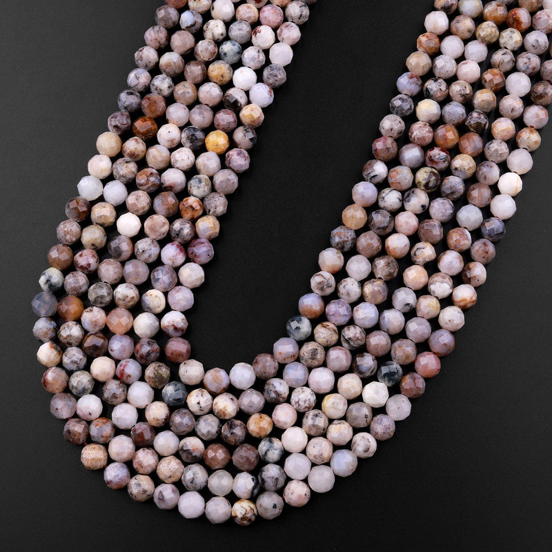 Micro Faceted Natural Dendritic Opal 4mm 5mm Round Beads 15.5" Strand