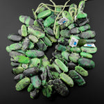 Large Natural African Green Chrysoprase Long Oval Focal Pendant Beads Stunning Deep Forest Green Gemstone 15.5" Strand