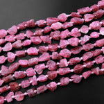 Rough Raw Natural Pink Tourmaline Beads 6mm 8mm Freeform Nugget Multicolor Pink Green Tourmaline Organic Cut Nuggets Beads 15.5" Strand