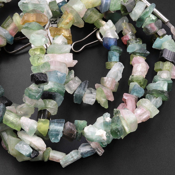 Raw Rough Natural Pink Green Tourmaline Beads Multicolor Watermelon Tourmaline Gemstone Freeform Irregular Nugget Chip 15.5" Strand
