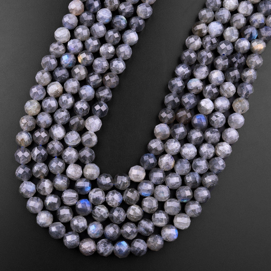 Faceted Natural Labradorite 8mm Round Beads 15.5" Strand