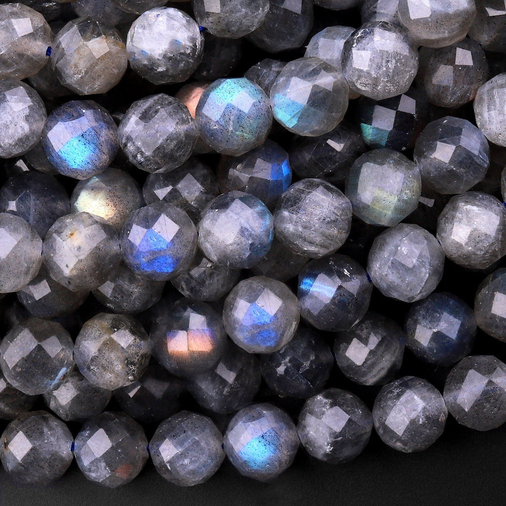 Faceted Natural Labradorite 8mm Round Beads 15.5" Strand