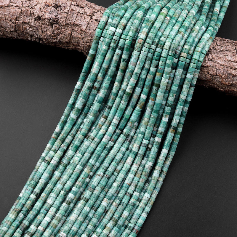 Natural Green Jasper 4mm Heishi Rondelle Beads 15.5" Strand