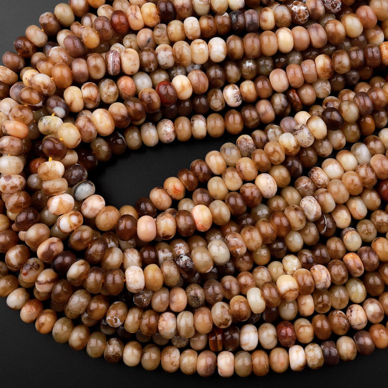 Natural Brown Coganc Opal Smooth Rondelle Beads 6mm 8mm 15.5" Strand