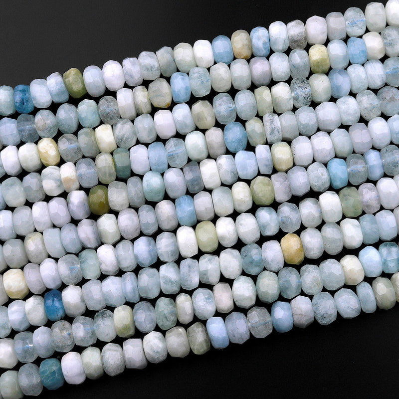Large Natural Multicolor Aquamarine Faceted Rondelle Beads 8mm 15.5" Strand