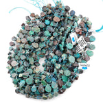 Natural Green Chyrsocolla Teardrop Beads Hand Cut Raw Freeform Gemstone 15.5" Strand