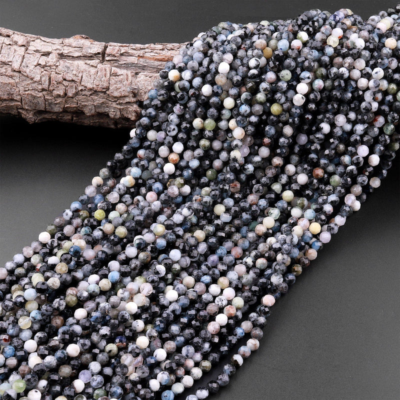 Micro Faceted Natural Phantom Aquamarine 4mm Round Beads 15.5" Strand
