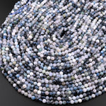 Micro Faceted Natural Phantom Aquamarine 3mm 4mm Round Beads 15.5" Strand