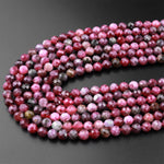 Faceted Natural Red Fuchsia Pink Tourmaline 6mm Round Beads Diamond Cut Gemstone 15.5" Strand