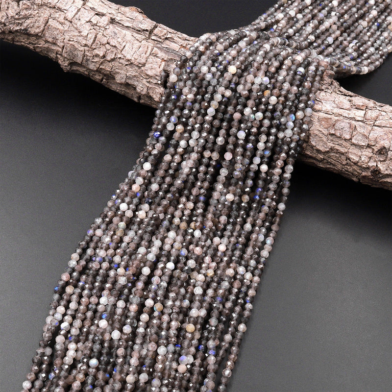 Micro Faceted Natural Smoky Brown Labradorite 3mm Round Beads 15.5" Strand