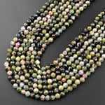 Natural Green Tourmaline Faceted 4mm 5mm Round Beads Micro Diamond Cut Gemstone 15.5" Strand
