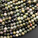 Natural Green Tourmaline Faceted 4mm 5mm Round Beads Micro Diamond Cut Gemstone 15.5" Strand