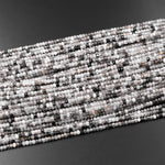 Natural Black Tourmaline Rutilated Rutile Quartz 3mm Faceted Rondelle Beads Micro Faceted Diamond Cut Gemstone 15.5" Strand