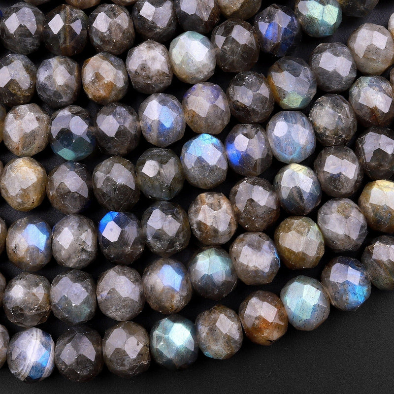 Large Chunky Flashy Natural Dark GoldenGray Labradorite Faceted Rondelle 10mm Beads Strong Flashes 15.5" Strand