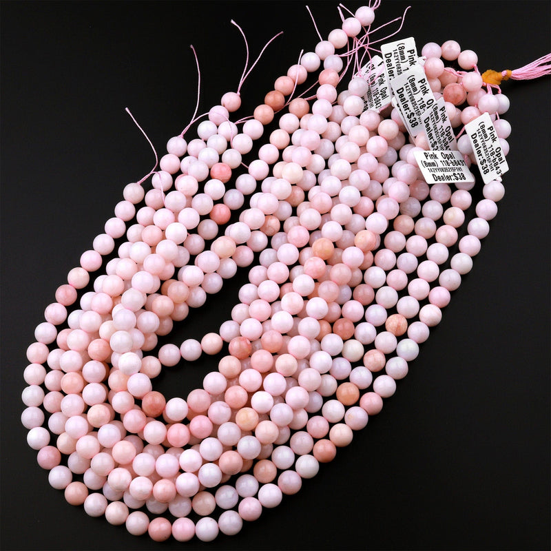 Natural Pink Opal 4mm 6mm 8mm 10mm Smooth Round Beads 15.5" Strand