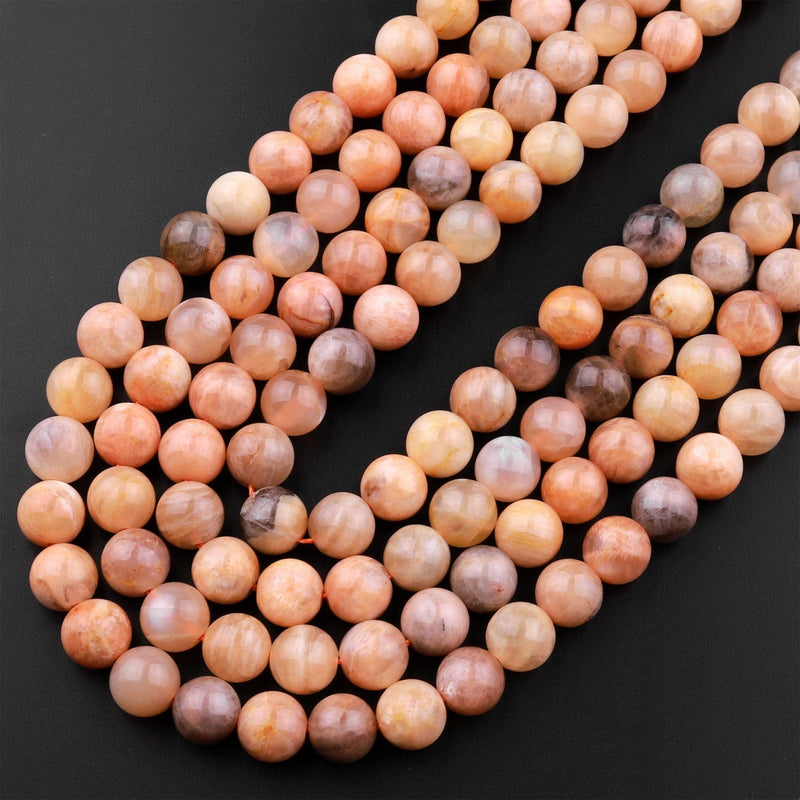 Natural Golden Peach Moonstone 6mm 8mm 10mm Round Beads 15.5" Strand