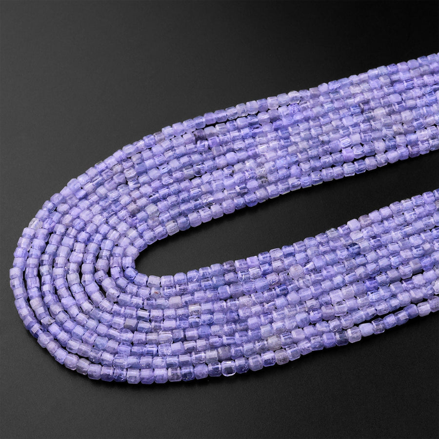 AA Faceted Natural Tanzanite 2mm Cube Beads Purple Blue Gemstone 15.5" Strand