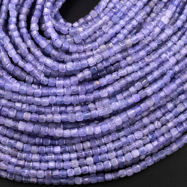 AA Faceted Natural Tanzanite 2mm Cube Beads Purple Blue Gemstone 15.5" Strand