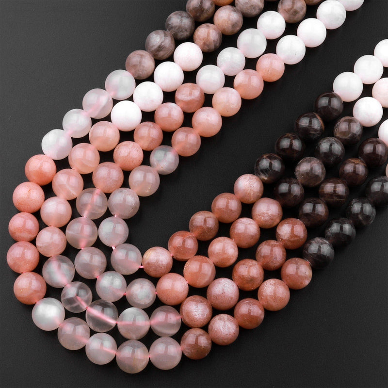Natural Multicolor Peach White Siver Gray Moonstone 6mm 8mm 10mm Round Beads 15.5" Strand