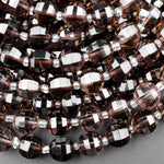 Geometric Lantern Faceted Natural Smoky Quartz 10mm Round Bead Sparkling Real Genuine Gemstone High Quality 15.5" Strand