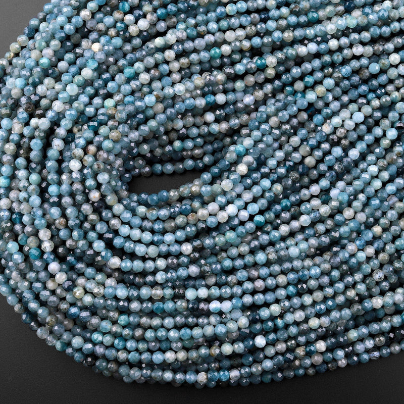 Natural Paraiba Blue Tourmaline Faceted 3mm Round Beads Indicolite Gemstone 15.5" Strand
