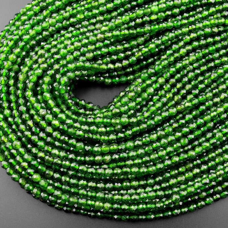 AAA Real Genuine Natural Green Chrome Diopside Faceted 2mm 3mm 4mm Round Gemstone Beads 15.5" Strand