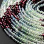 Micro Faceted Multicolor Mixed Gemstone Round Beads 3mm Green Fluorite Burgundy Red Garnet 15.5" Strand