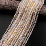 Micro Faceted Natural Golden Topaz 3mm 4mm 6mm Round Beads Laser Diamond Cut Gemstone 15.5" Strand