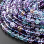 AAA Natural Multicolor Rainbow Fluorite Faceted 4mm 6mm Round Beads Purple Blue Green Shaded 15.5" Strand