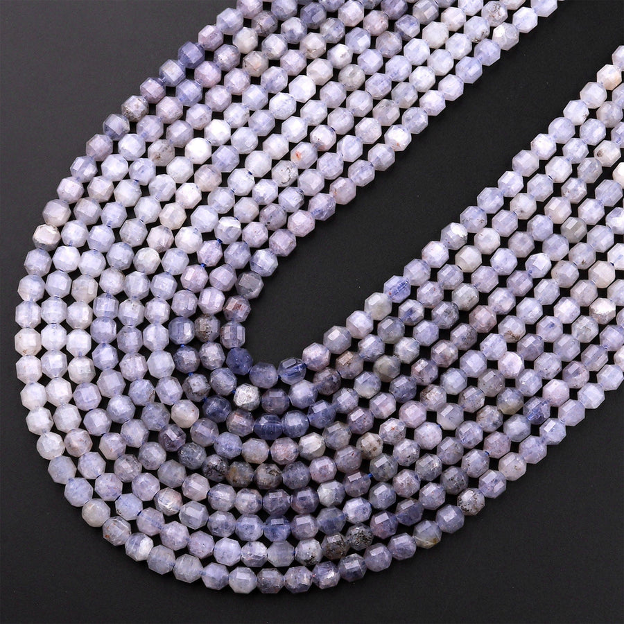 Natural Iolite 3mm 4mm Beads Rounded Faceted Energy Prism Double Terminated Points 15.5" Strand