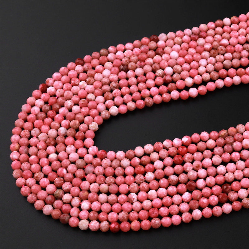 AAA Micro Faceted Natural Pink Red Thulite 3mm Round Beads Diamond Cut Gemstone From Norway 15.5" Strand