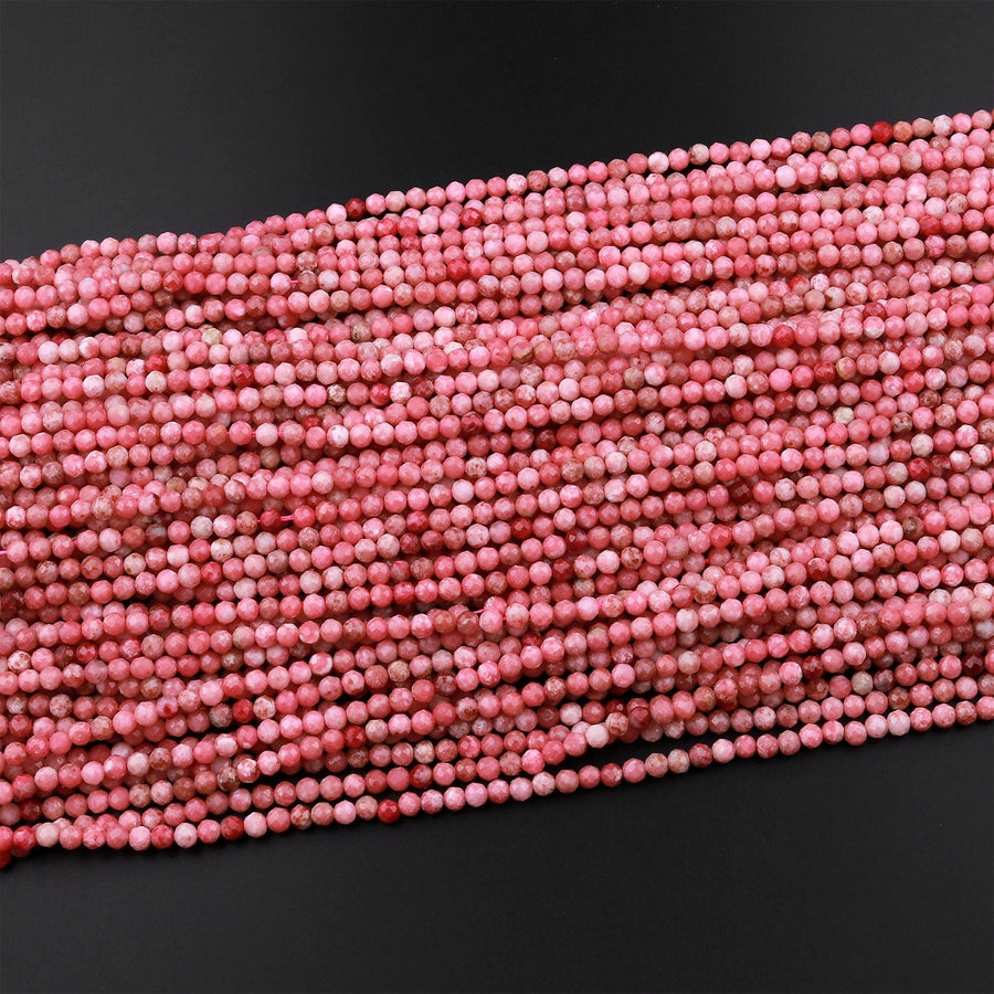 AAA Micro Faceted Natural Pink Red Thulite 3mm Round Beads Diamond Cut Gemstone From Norway 15.5" Strand