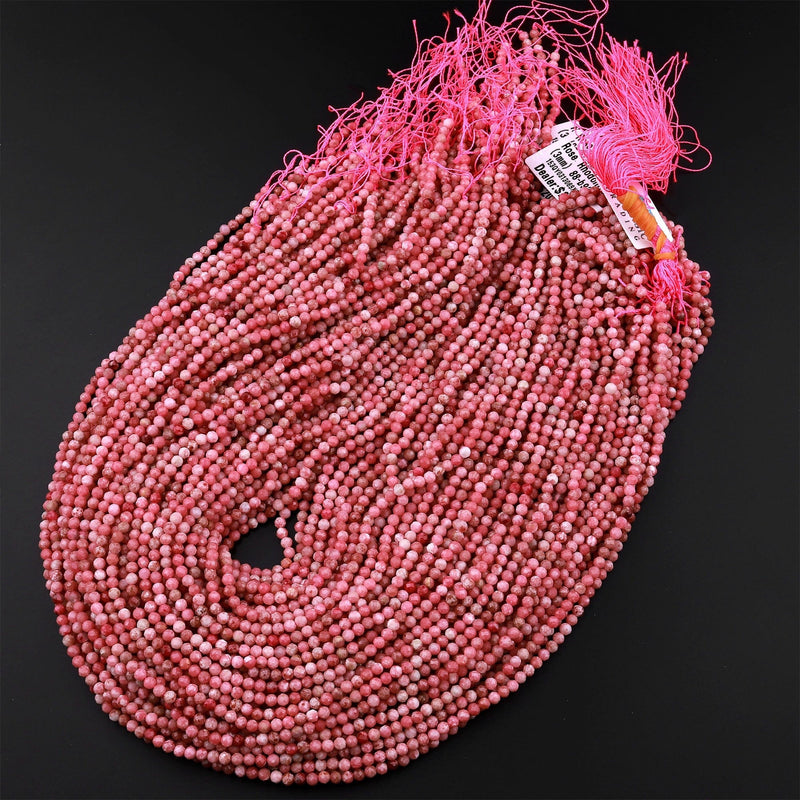 AAA Micro Faceted Natural Pink Red Thulite 3mm Round Beads Diamond Cut Gemstone From Norway 15.5" Strand