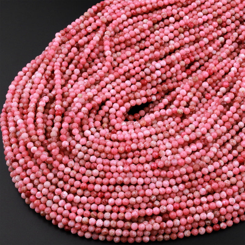 AAA Micro Faceted Natural Pink Red Thulite 3mm Round Beads Diamond Cut Gemstone From Norway 15.5" Strand